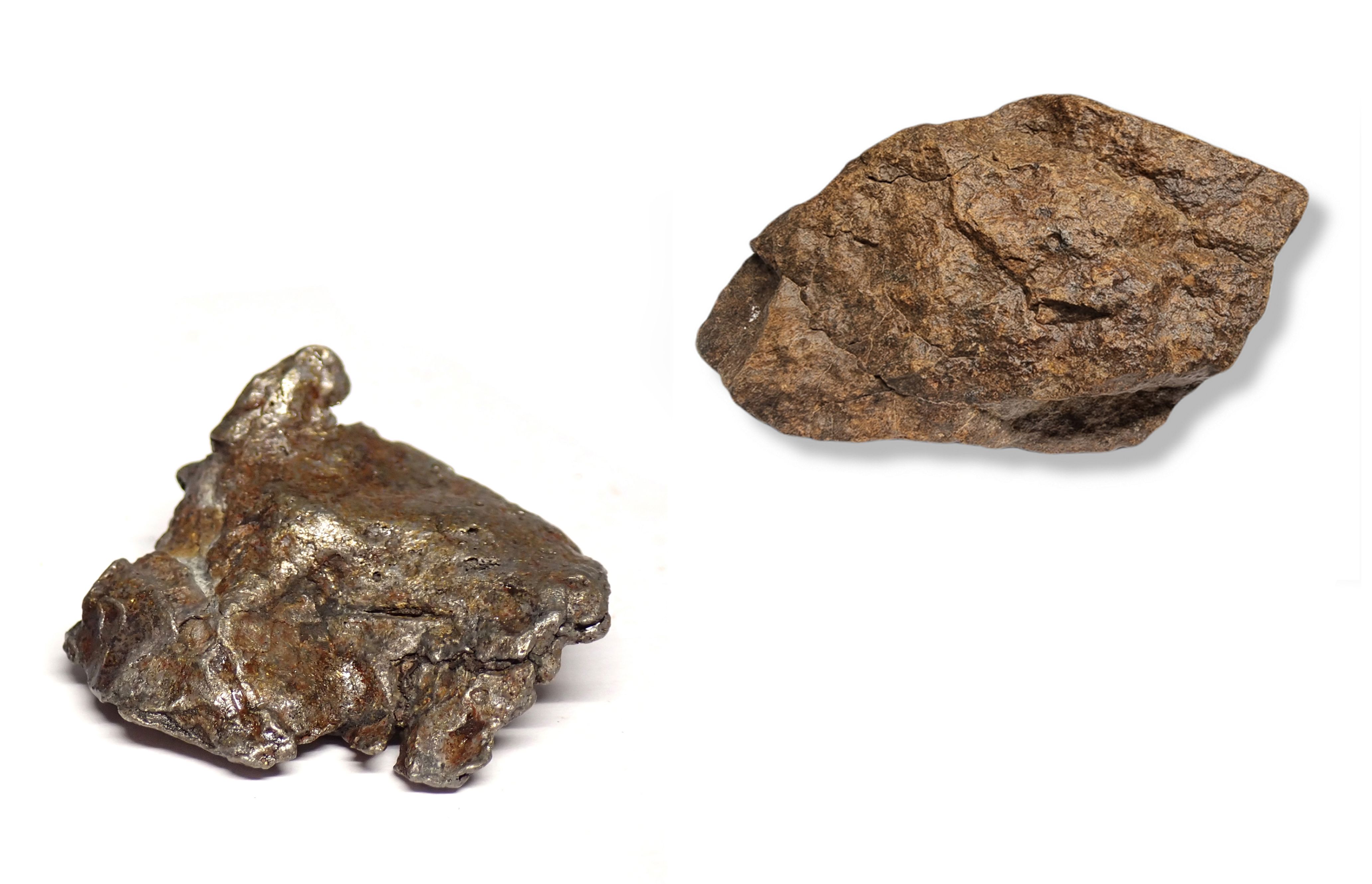 Photo d'une mtorite Sidrite et une mtorite Chondrite